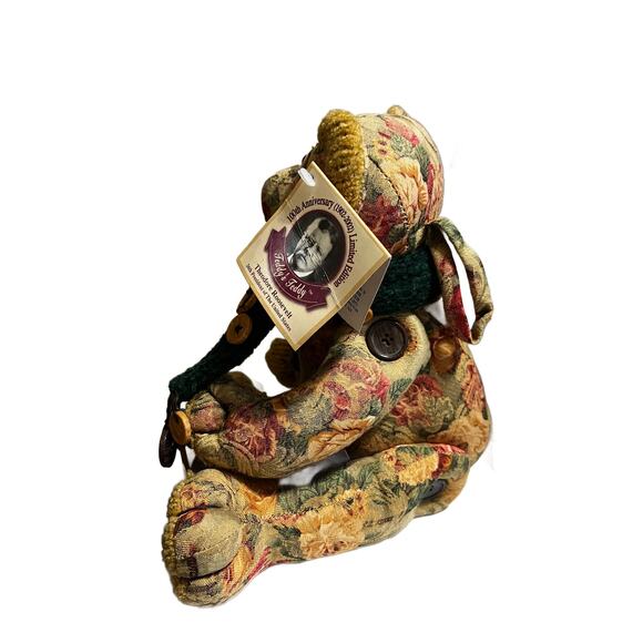 NWT VTG Dan Dee Poseable Tapestry Bear 13"" Green Chenille Scarf and Buttons - Picture 5 of 8